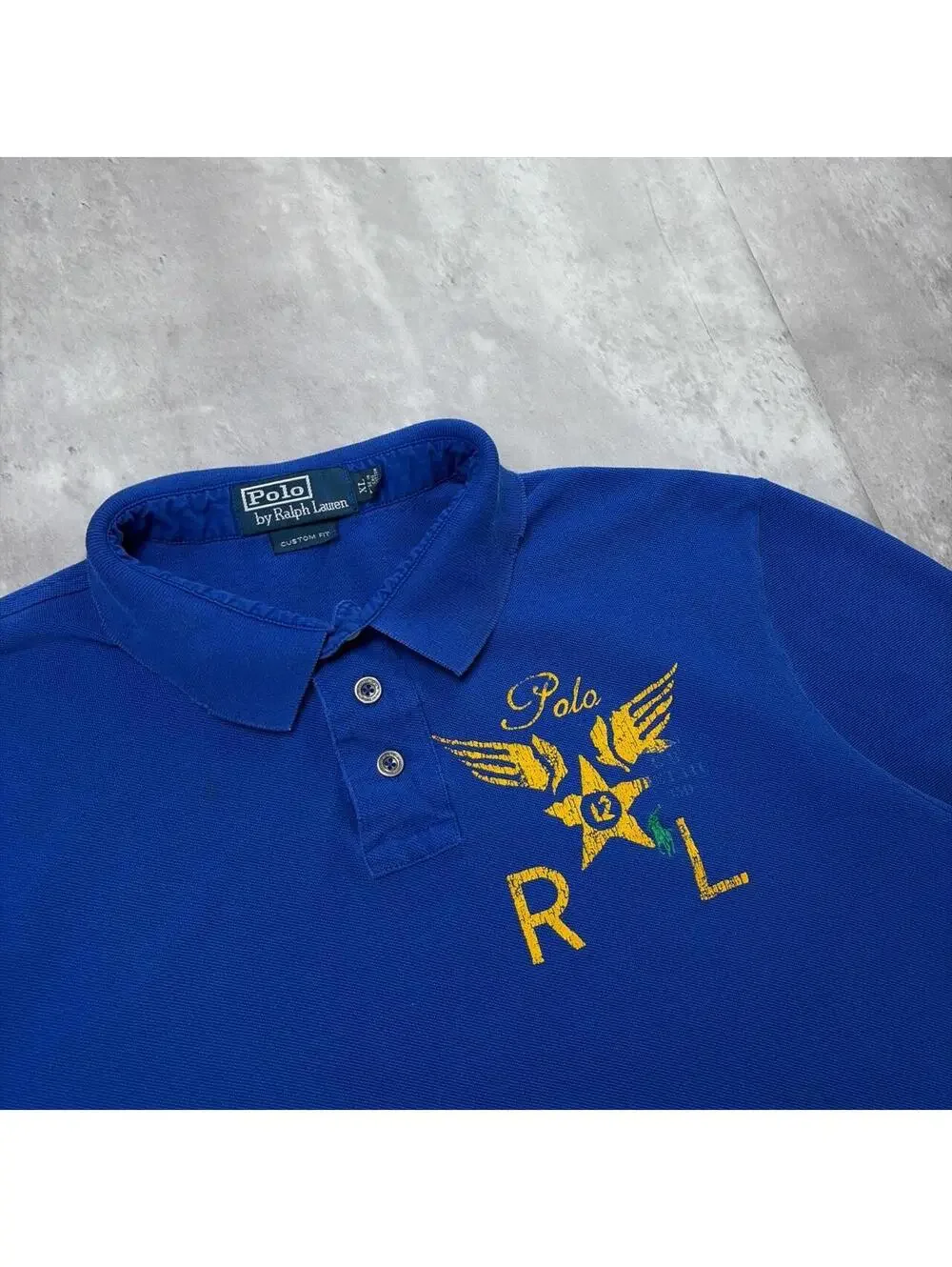 Vintage 90’s Blue Polo Ralph Lauren Grunge Distressed Rugby Polo Shirt